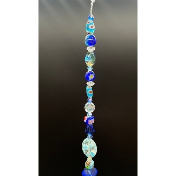 Beaded Suncatcher - Blue - Clear Crystal Prism - Indoor Outdoor Hanging Decor - Picture 11 of 14